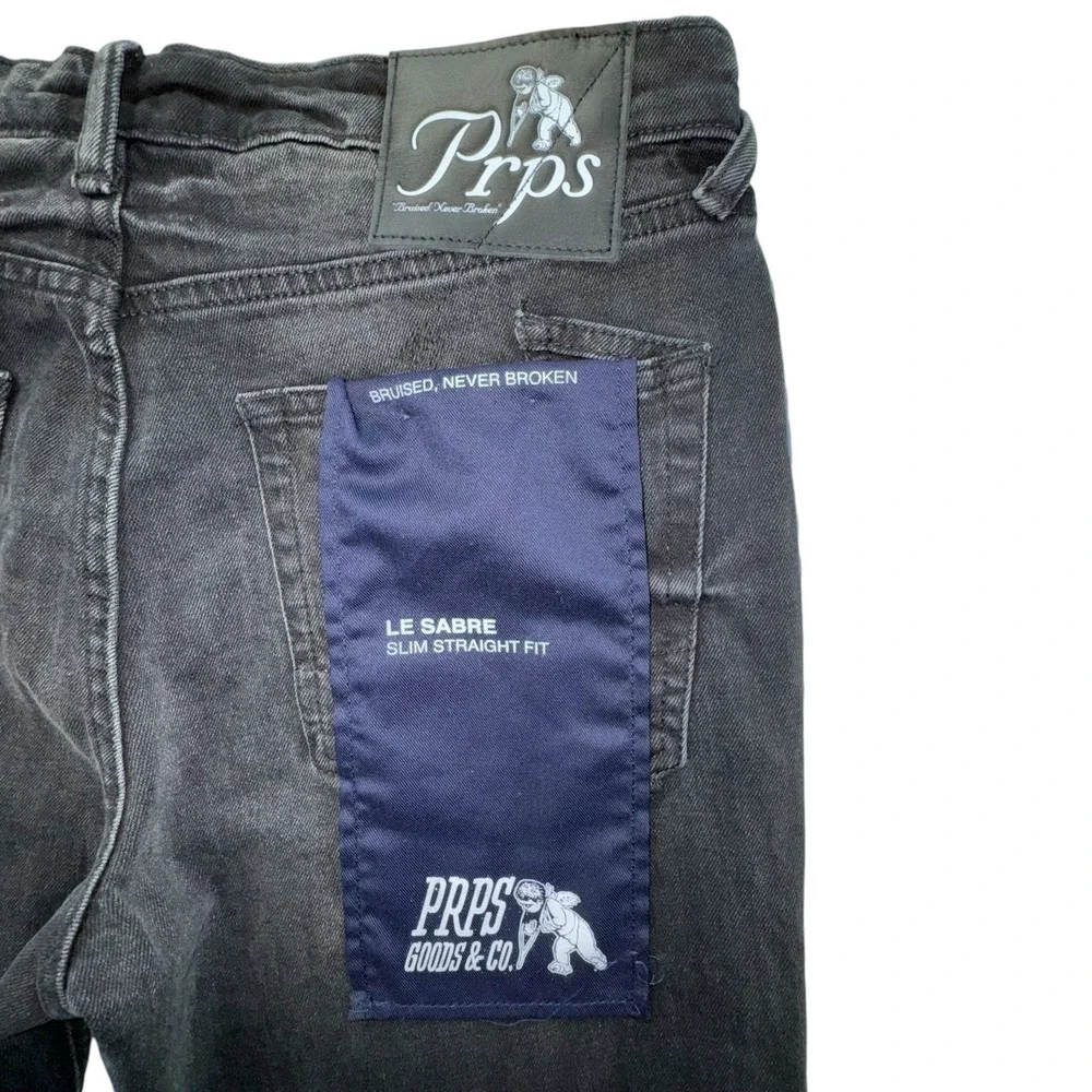 Prps Le Sabre Slim Straight Stretch Denim Jeans Black Stone Wash Men 32 NWT